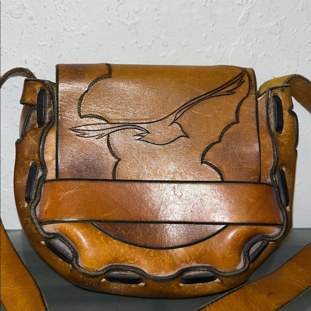 Vintage tooled leather crossbody boho western festival